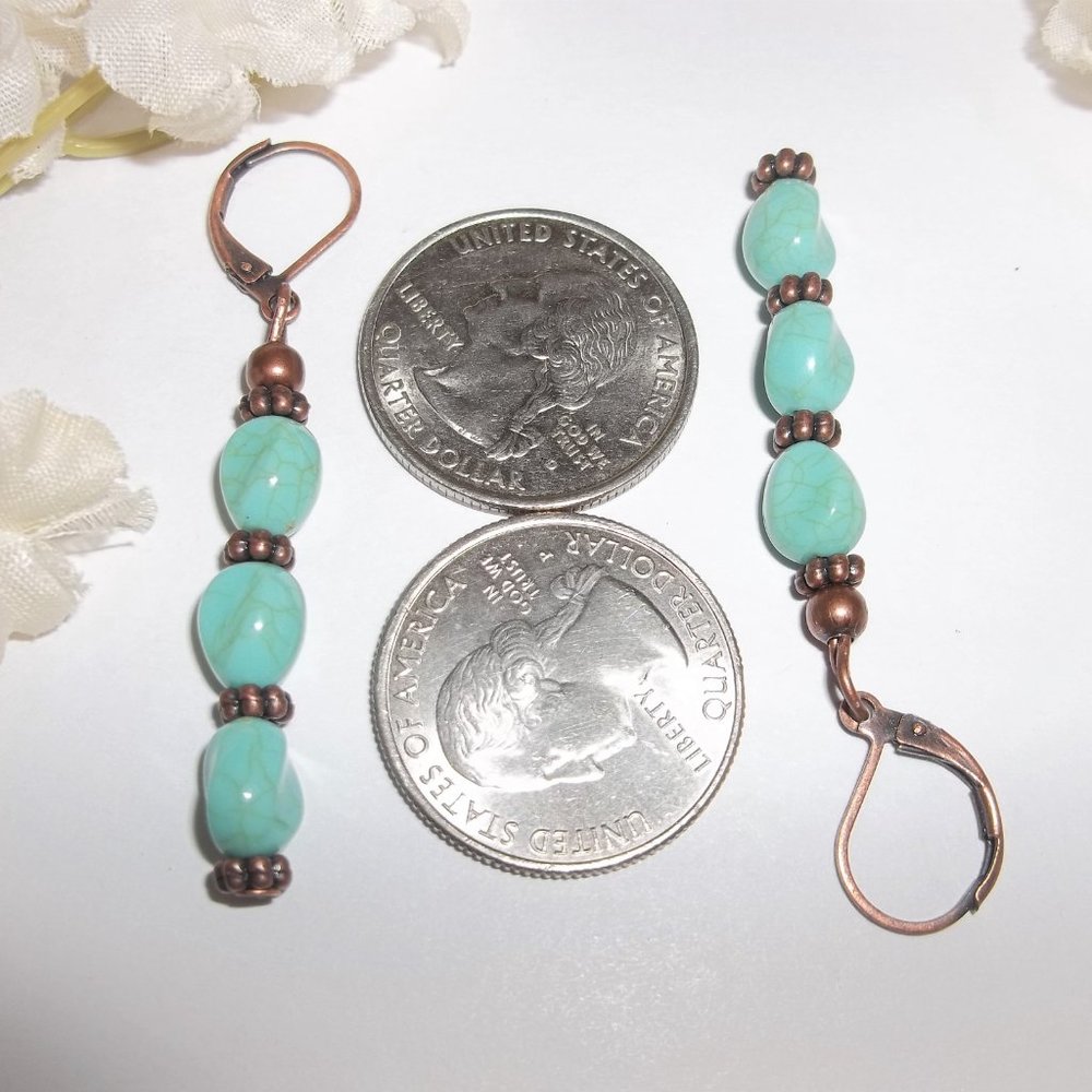 Long Turquoise Blue & Copper Earrings Handmade Beaded Jewelry Set Pair NWT 5821 - Picture 3 of 6